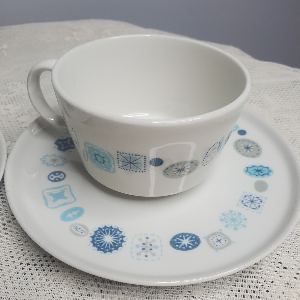 Vintage 1950's Atomic Franciscan Del Mar China 2 Cups & 2 Saucers 4 Pieces‎
